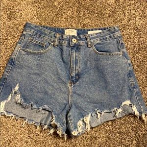 high rise denim shorts